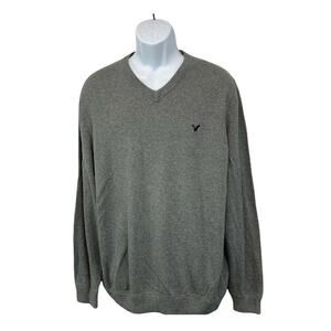 American Eagle Outfitters Mens Sweater XLT Gray Knit V Neck Knit Heavyweight